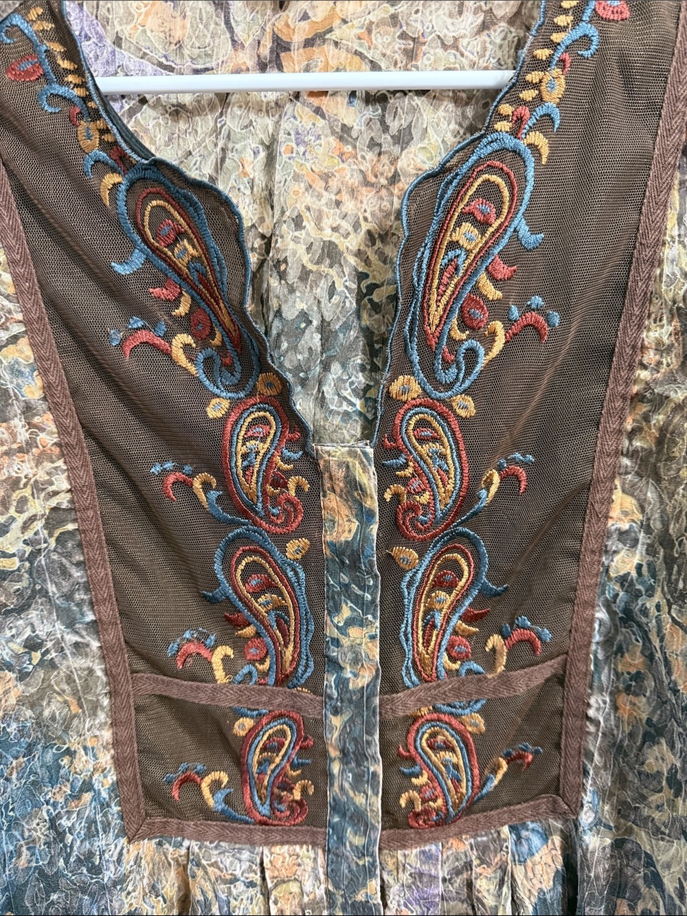 Coldwater Creek Paisley Embroidered Boho Tunic Top 1X Artsy Earthy Button Front - Picture 3 of 12